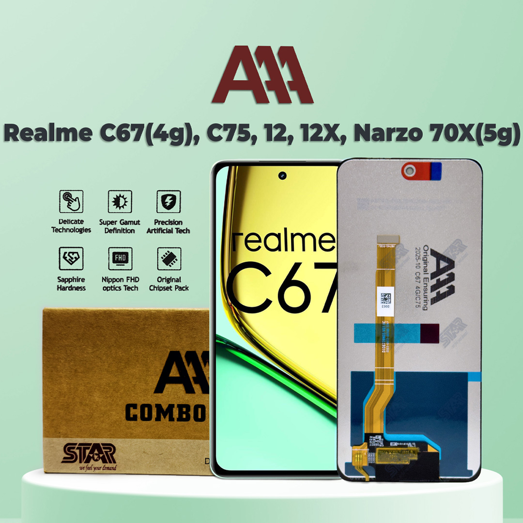 Realme C67(4g), C75, 12, 12X, Narzo 70X(5g) AAA  display price in Bangladesh