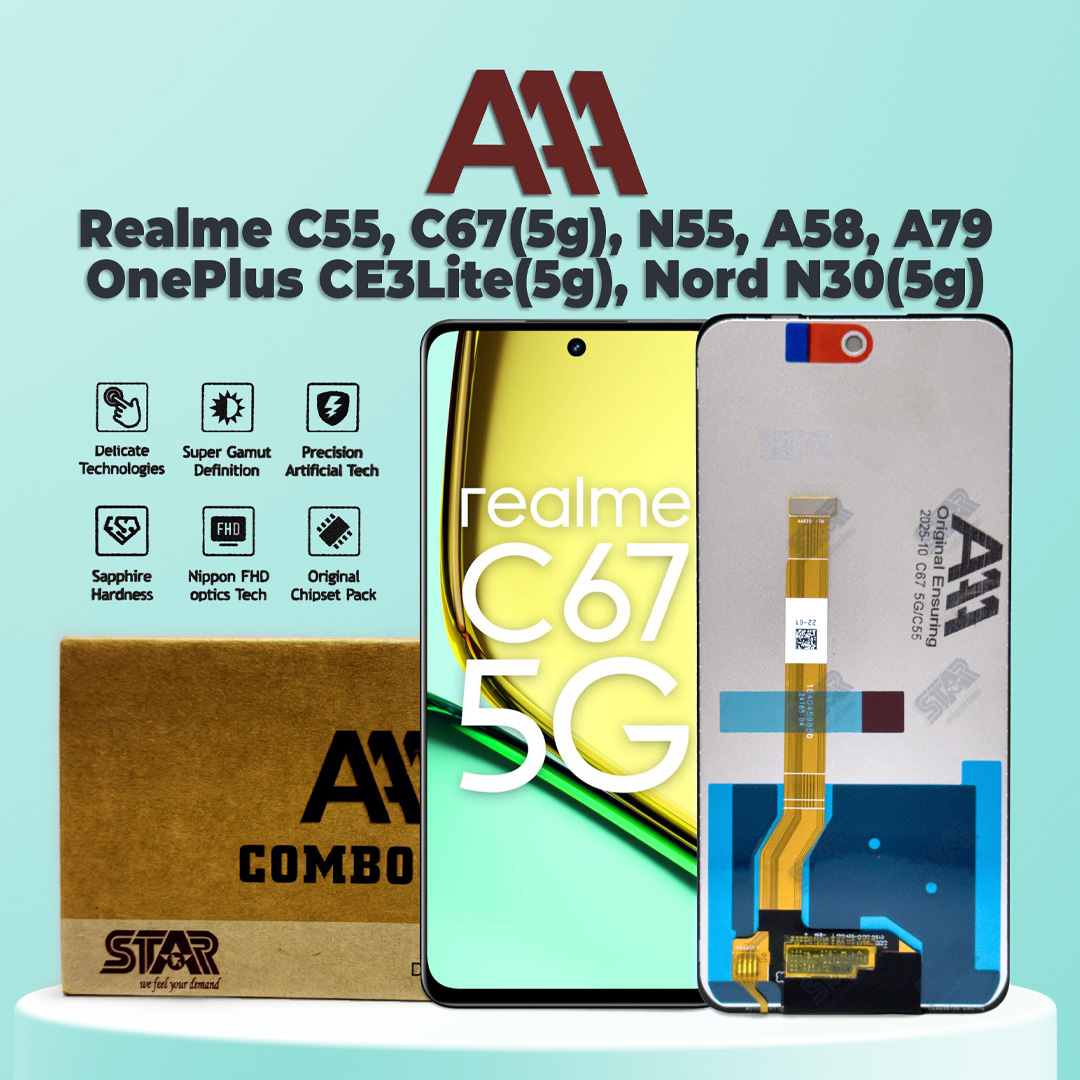 Realme C55, C67(5g), N55, A58, A79 OnePlus CE3Lite(5g), Nord N30(5g) AAA   display price in Bangladesh